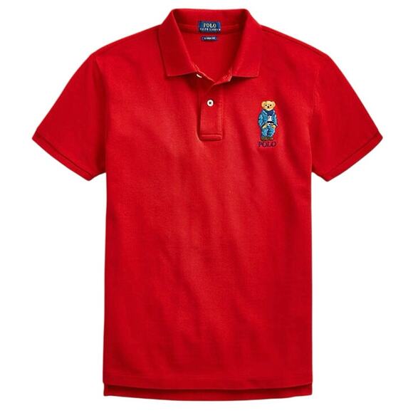 Ralph Lauren Classic Fit Polo Bear Polo Shirt Embroidered Red Mens Medium Cotton - Picture 1 of 9